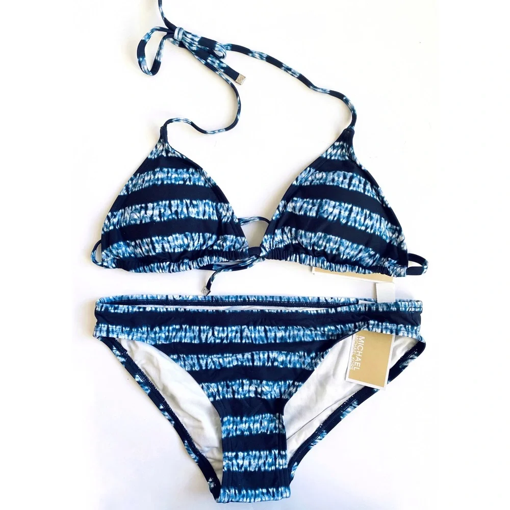 MICHAEL Michael Kors halter blue tie dye bikini set